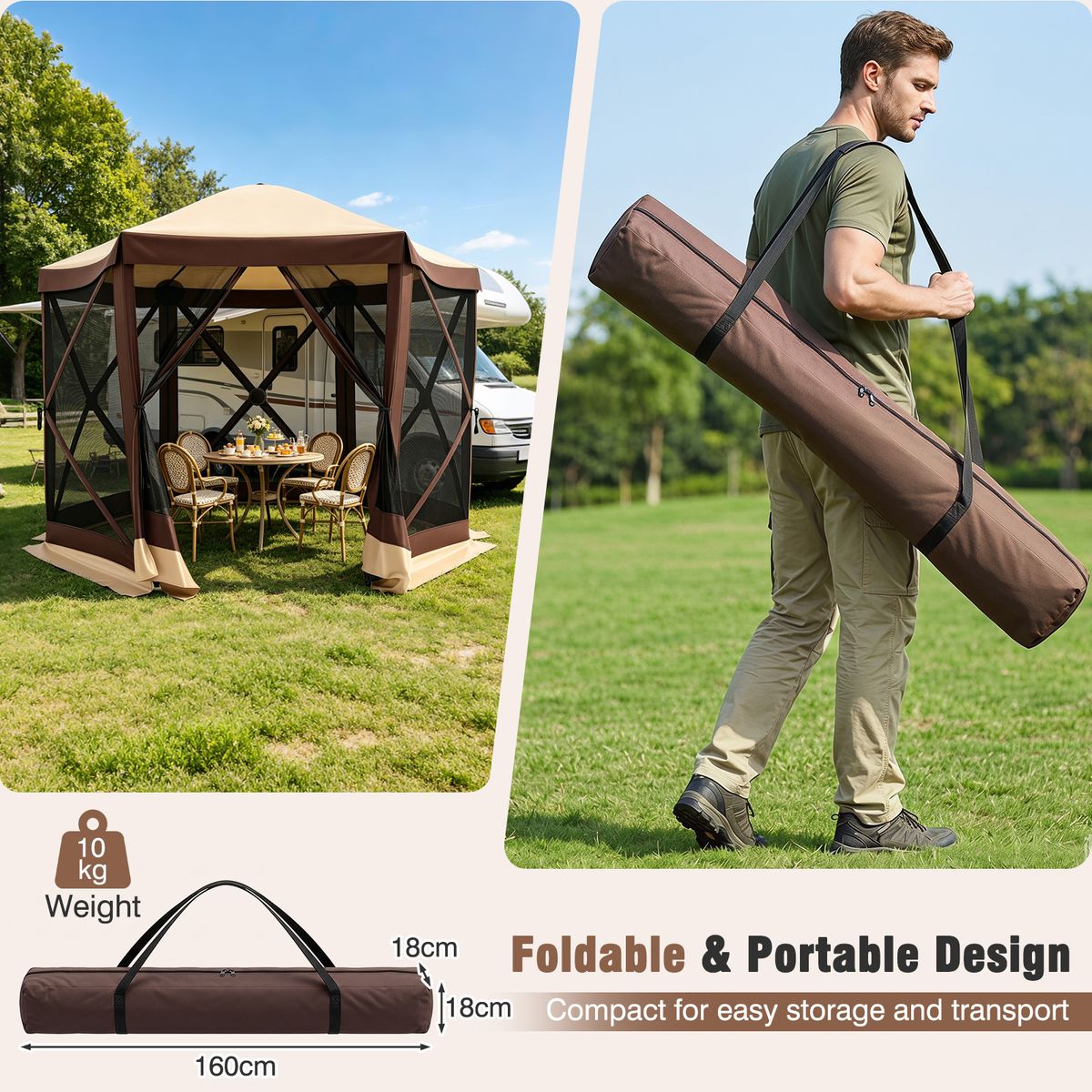 Coast Pop-up Partytent - met 6 muskietennetten - eenvoudig op te zetten - maat S - bruin