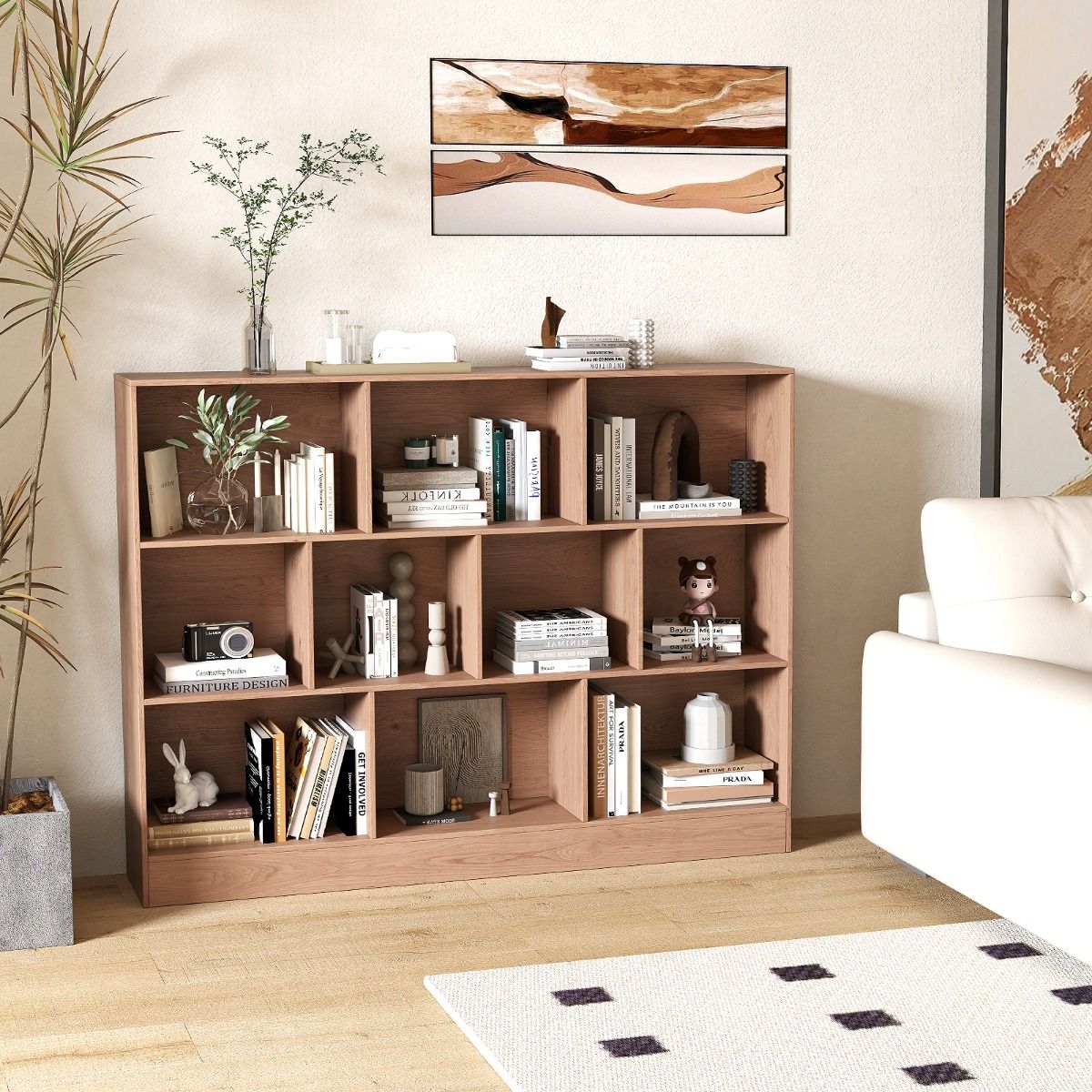 Coast Boekenkast - 10 open vakken - 3 niveaus - 140 cm - Natuurlijk hout