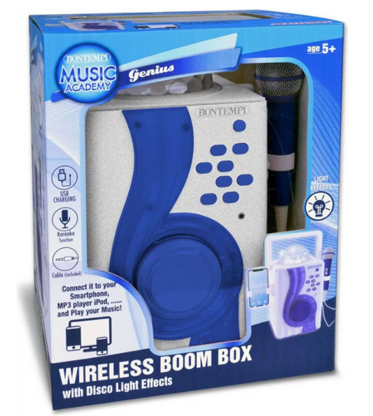 Bontempi Draadloze Karaoke Boom Box met Disco Light – 23 x 10 x 28 cm – Wit met Blauw