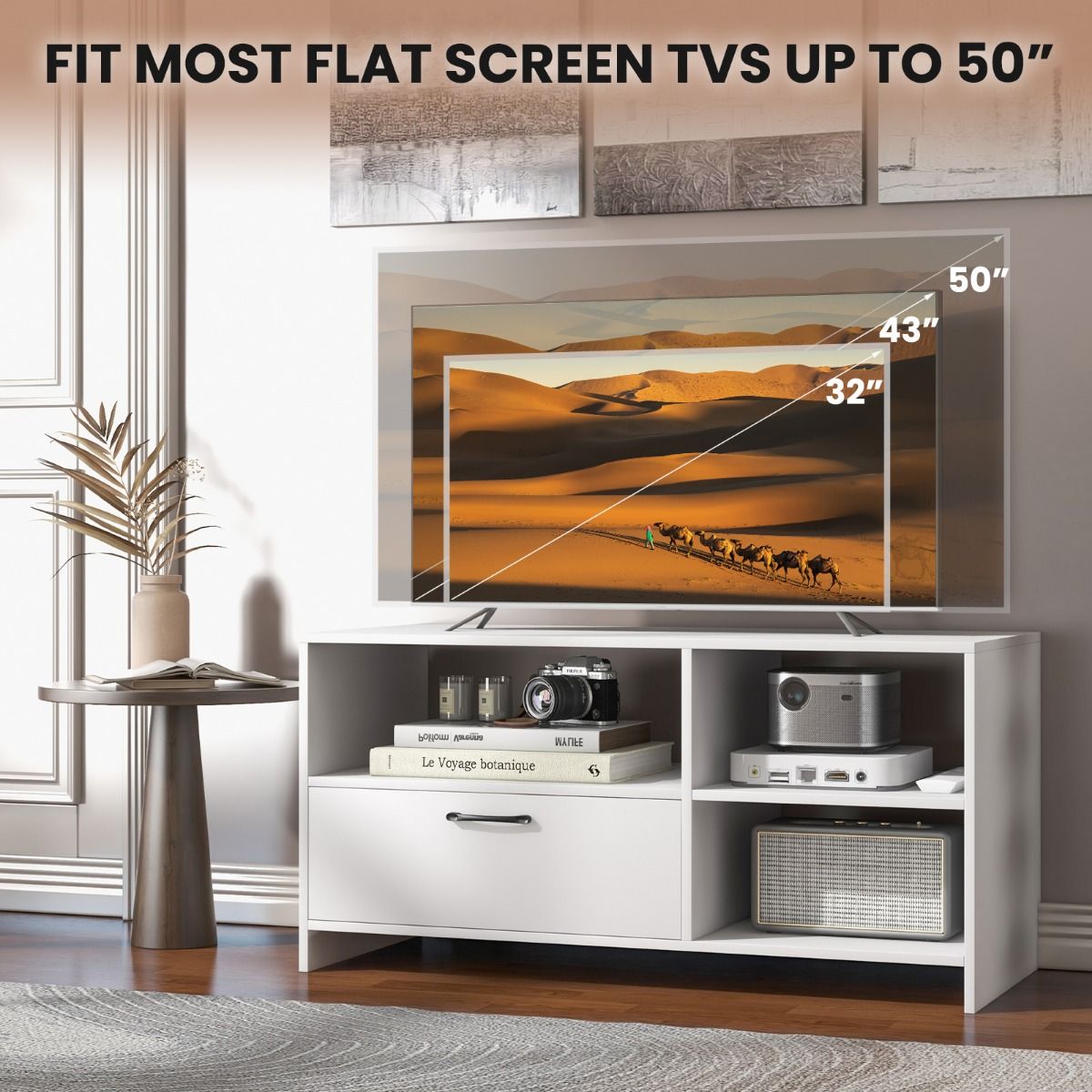 Coast TV-Kast Lowboard 104,5 x 51,5 x 52 cm Wit met Lade en Open Vakken voor Televisies tot 50 Inch