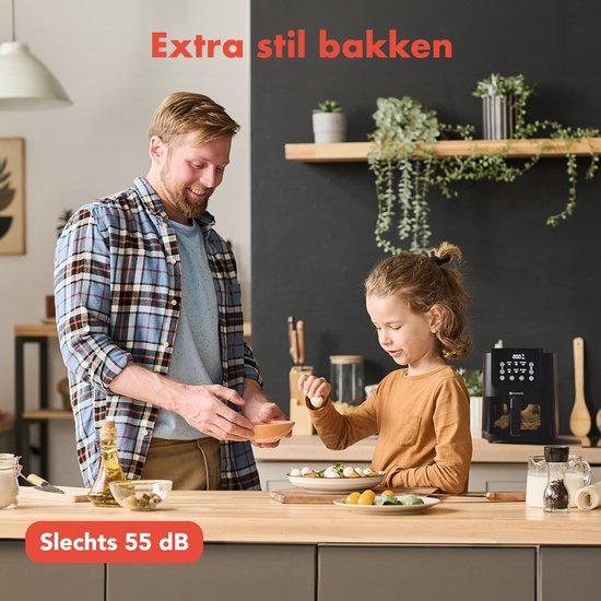 KitchenBrothers Airfryer XL - 5L - 1500W - Heteluchtfriteuse - 60ºC tot 200ºC - Small design - Extra stil - 6 Kookprogramma's - Zwart