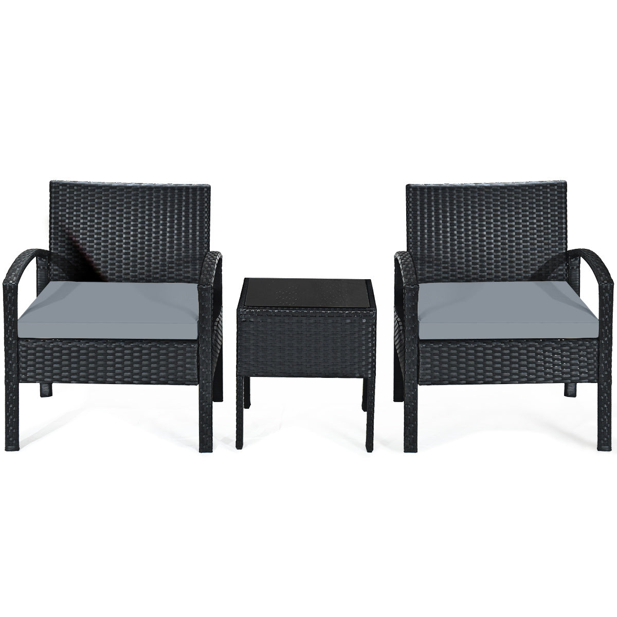 Coast 3-delige terras set Outdoor Rattan Set met zitkussen en salontafel Moderne meubelset grijs