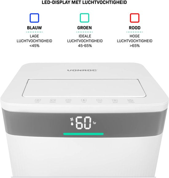 VONROC Luchtontvochtiger – 40L/dag – 5,5L watertank – Wifi & app-bediening –Zilverionenfilter & carbon filter
