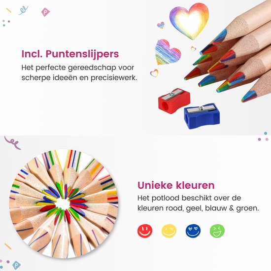Partizzle 30x Regenboog Kleurpotloden Set - Potlood Uitdeelcadeautjes - Grabbelton Knutselen Traktatie Cadeautjes - Creatief Leren Tekenen & Kleuren - Voor Kinderen en Peuters / Volwassenen