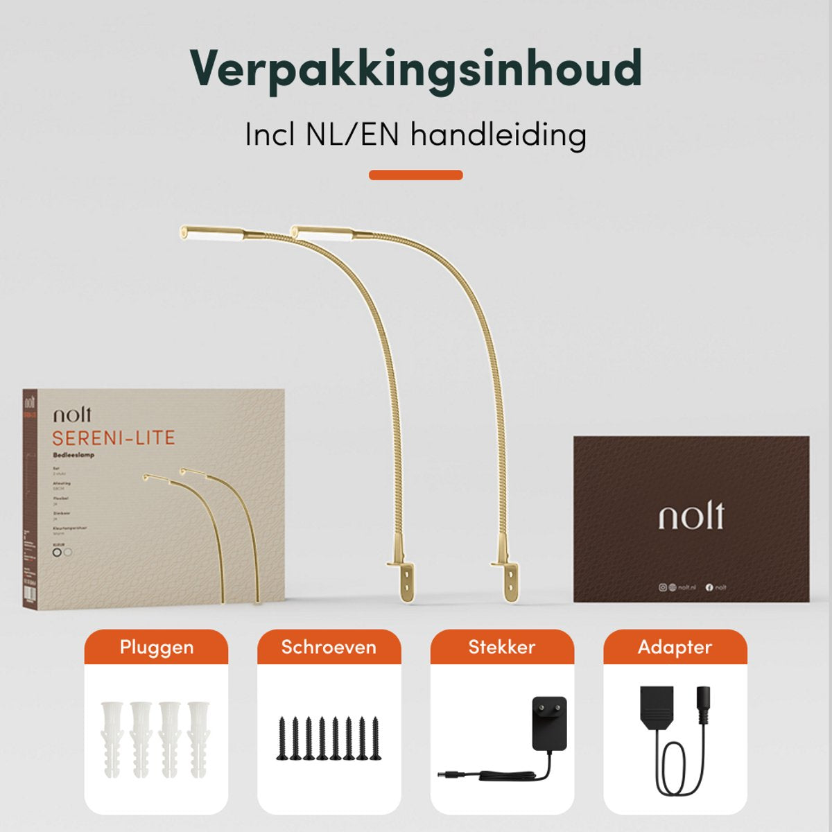 Nolt - Leeslamp Bedlampje - Dimbaar LED, Set van 2, Klem - Hoogte 58 cm - Metaal - Goud