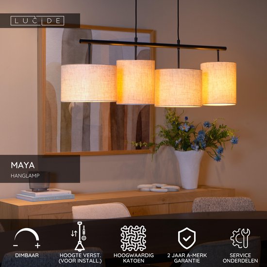 Lucide MAYA - Hanglamp - 4xE27 - Beige - Japandi