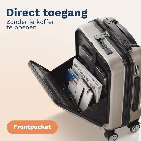 TRVLMORE Reiskoffer - 54x37x23 cm - Met Voorvak - 44L - TSA-slot - 4 Wielen - Champagne
