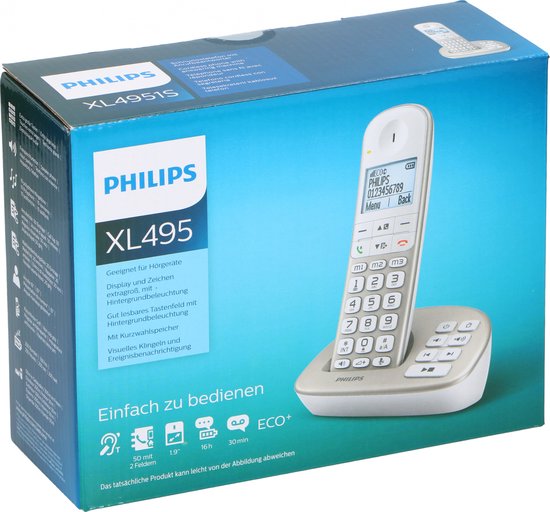 Philips Huistelefoon XL4951S/38 - Vaste Lijn - 1 Handset - Draadloos - met Antwoordapparaat - Handige Extra's voor Senioren - Wit