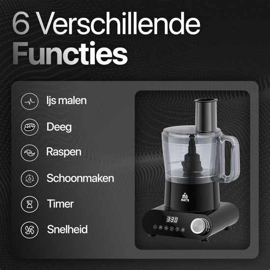 MATTI® 5-in-1 - Foodprocessor - 1500 Watt - Keukenmachine - Multifunctionele Foodprocessors | Blender - Hakmolen - Citruspers - IJscrusher