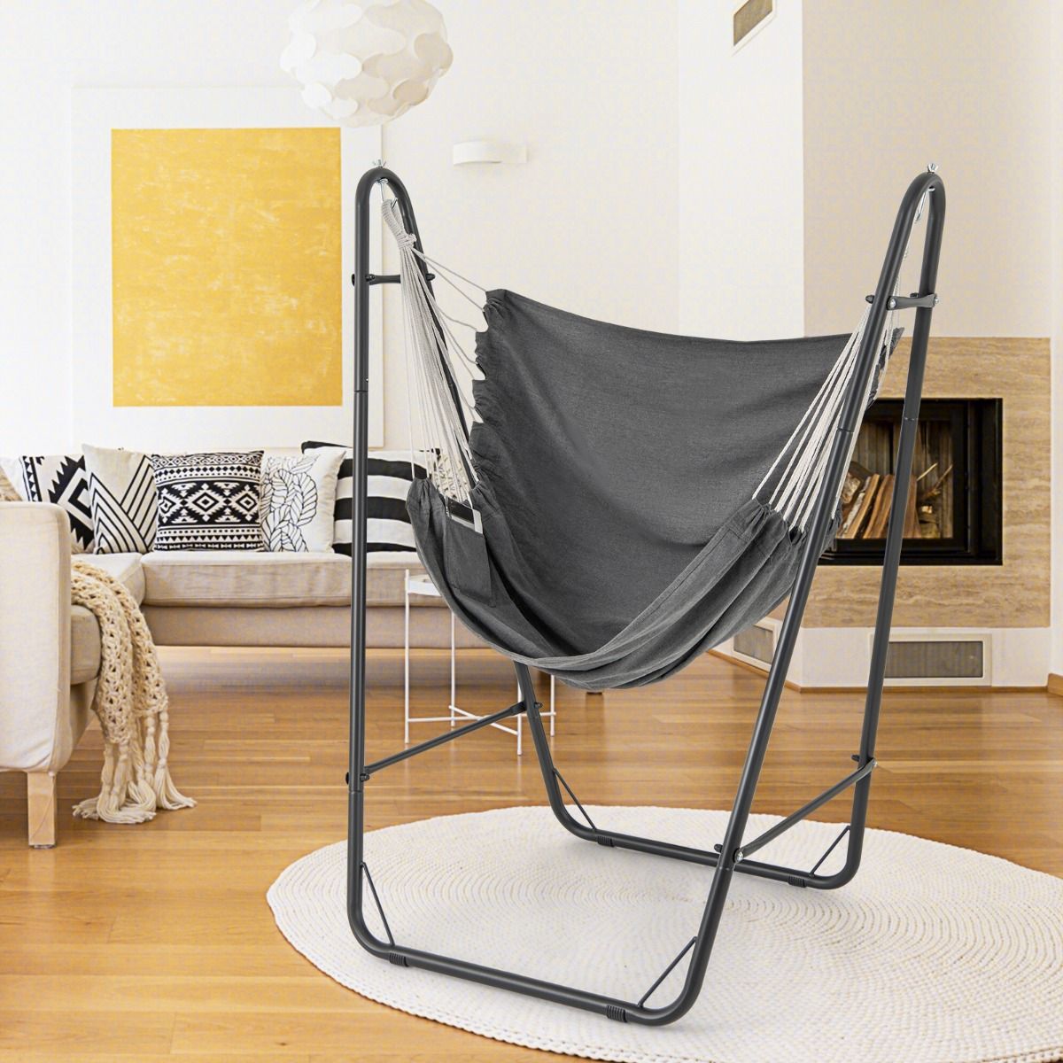 Coast Hangstoel met Standaard - Katoen-polyester zitting - Zijvakken - Grijs - 130 x 87 x 161 cm