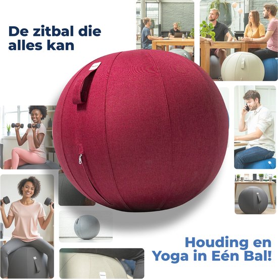 Backerz Zitbal 65 CM - Zitballen met Hoes Linnen - Ergonomische Bureaustoel Kantoor en Thuis - Luxe Yoga Bal - Rood