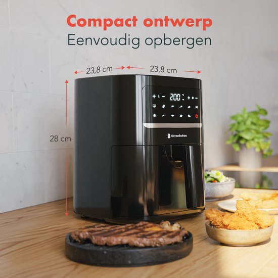 KitchenBrothers Airfryer - 3,3L - 1400W - Heteluchtfriteuse - 50ºC tot 200ºC - Compact - 10 Kookprogramma's - Zwart