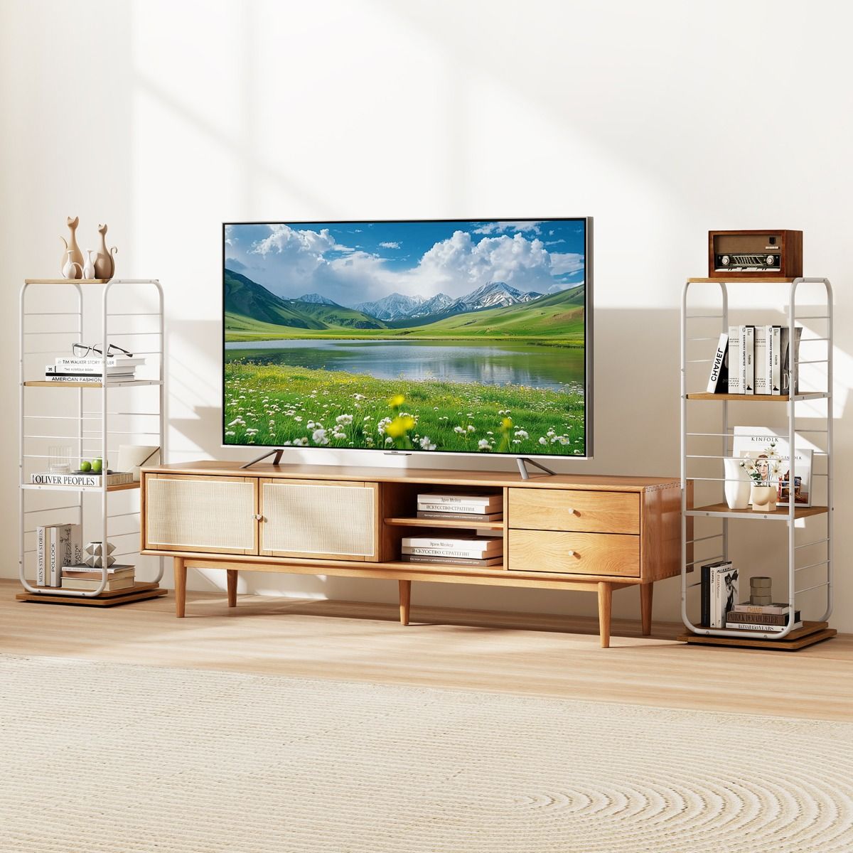 Coast Draaibare Boekenkast - 4-laags - Metalen frame - naturel en wit