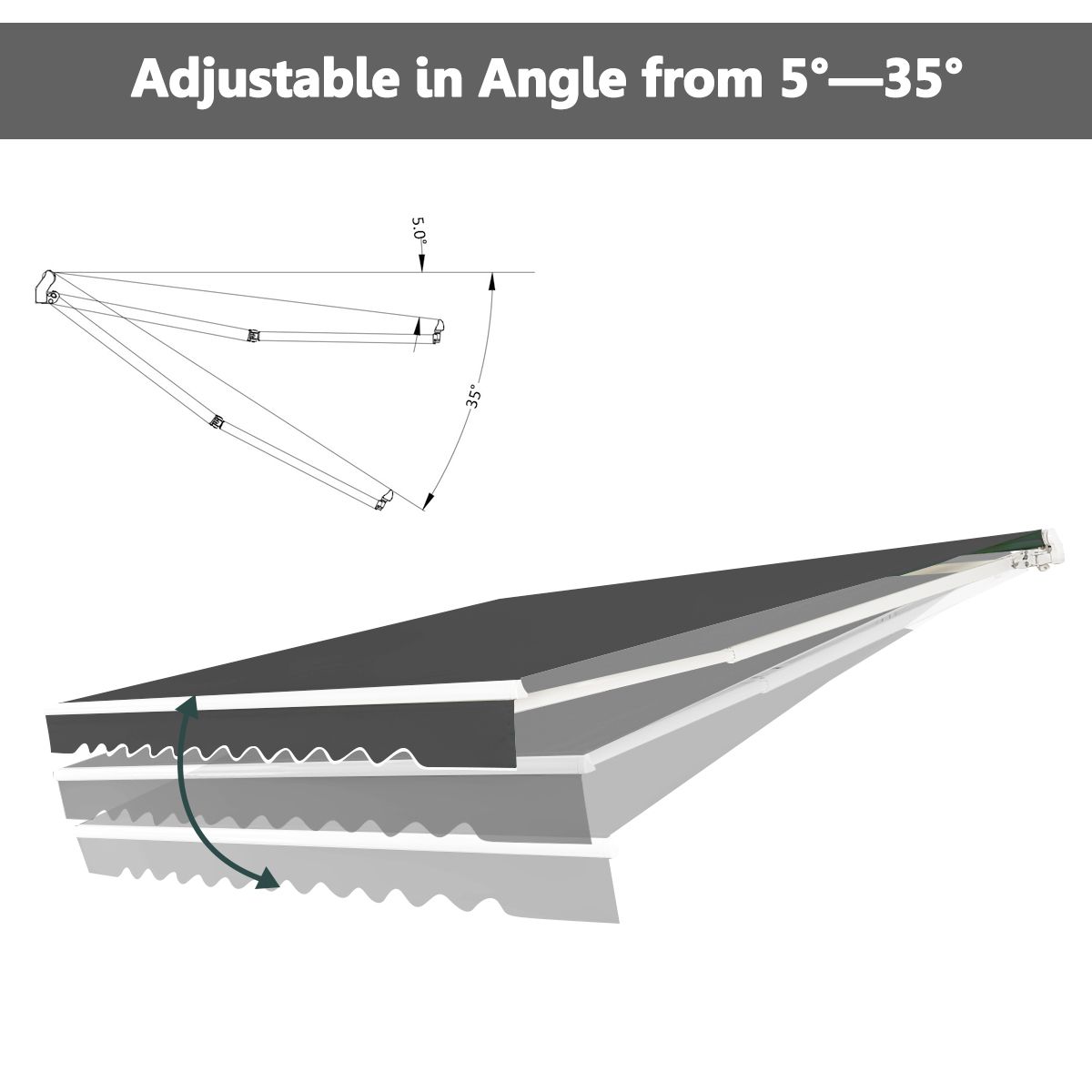 Coast 4 x 2,5 m Uittrekbare Terraszonwering Luifel Zonnescherm Grijs met Slinger en Aluminiumframe