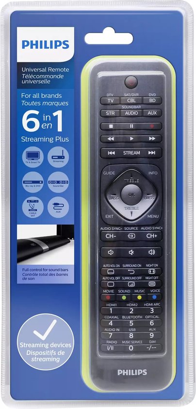 Philips Universele Afstandsbediening SRP5016/10 - 6-in-1 - Lerende Toetsen - Zwart