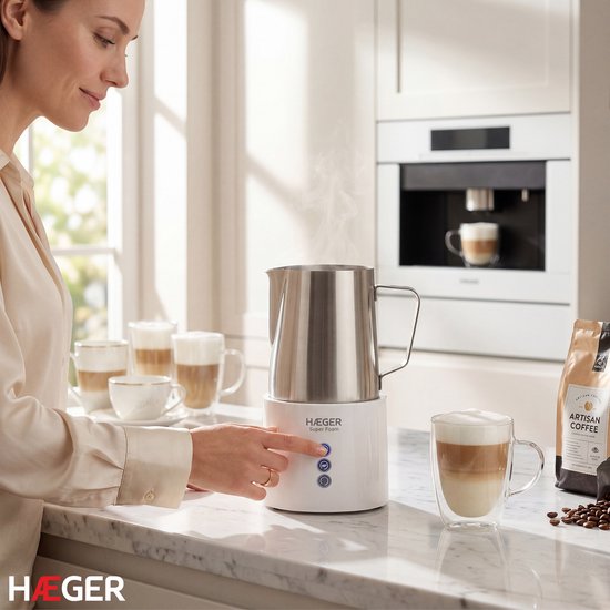 Haeger Super Foam Elektrische Melkopschuimer - BPA- & PFAS-Vrij - Warmhoudfunctie & Antikleeflaag - 250 ml - 600W - Handige Melkschuimer - Melkklopper - Wit
