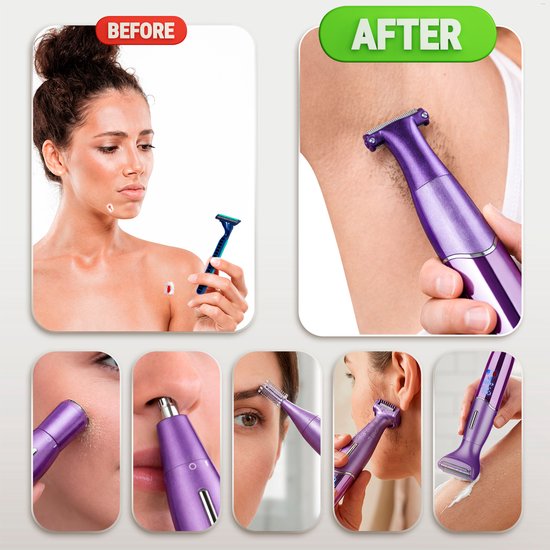 6-in-1 Bikinitrimmer - Sansbeauté® - Gezicht - Oksels - Benen - Bikinilijn - Wenkbrauw Trimmer - Gezichtsontharing Dames - Intieme Zone - Ladyshaves Bikini - Ontharingsapparaat Electrisch