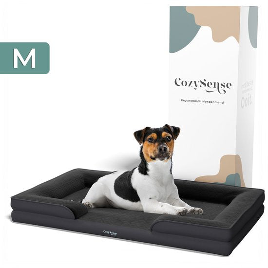 CozySense® Orthopedische Hondenmand - 75 x 45 cm - Maat M - Waterdicht Hondenbed met Wasbare Hoes - Geschikt Als Benchkussen - Zwart