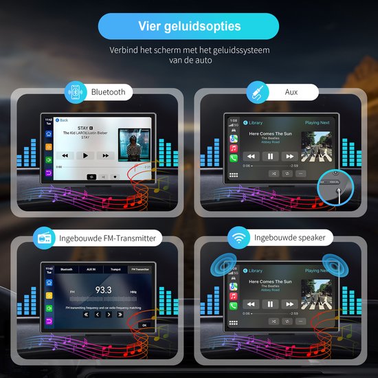 Strolox Carplay scherm 9 inch - Geschikt voor Apple carplay & Android Auto - Draadloze - Navigatiesysteem - Universeel Auto Stereo Bluetooth - USB-C aansluiting - 2 montage beugels - 2024