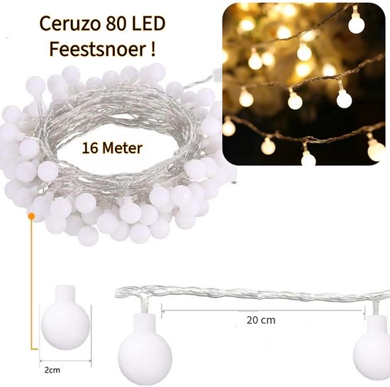 Ceruzo Feestverlichting 16 meter - 80 lampjes - Party Tent - Warm Wit-LED- Buitenverlichting