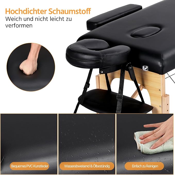 Yaheetech Opvouwbare Massagetafel 213 x 82 cm - Verstelbare Hoogte 64-85,5 cm - Draagvermogen 250 kg