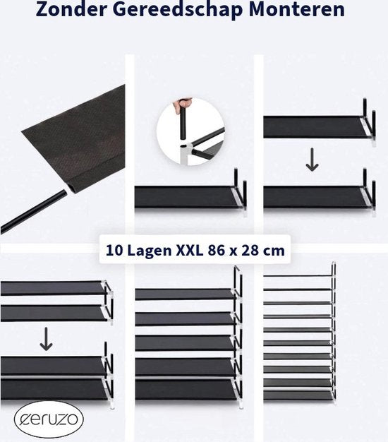 Schoenenrek XXL - 10 Laags - 86x28x175 cm - voor 40 tot 50 paar Schoenen