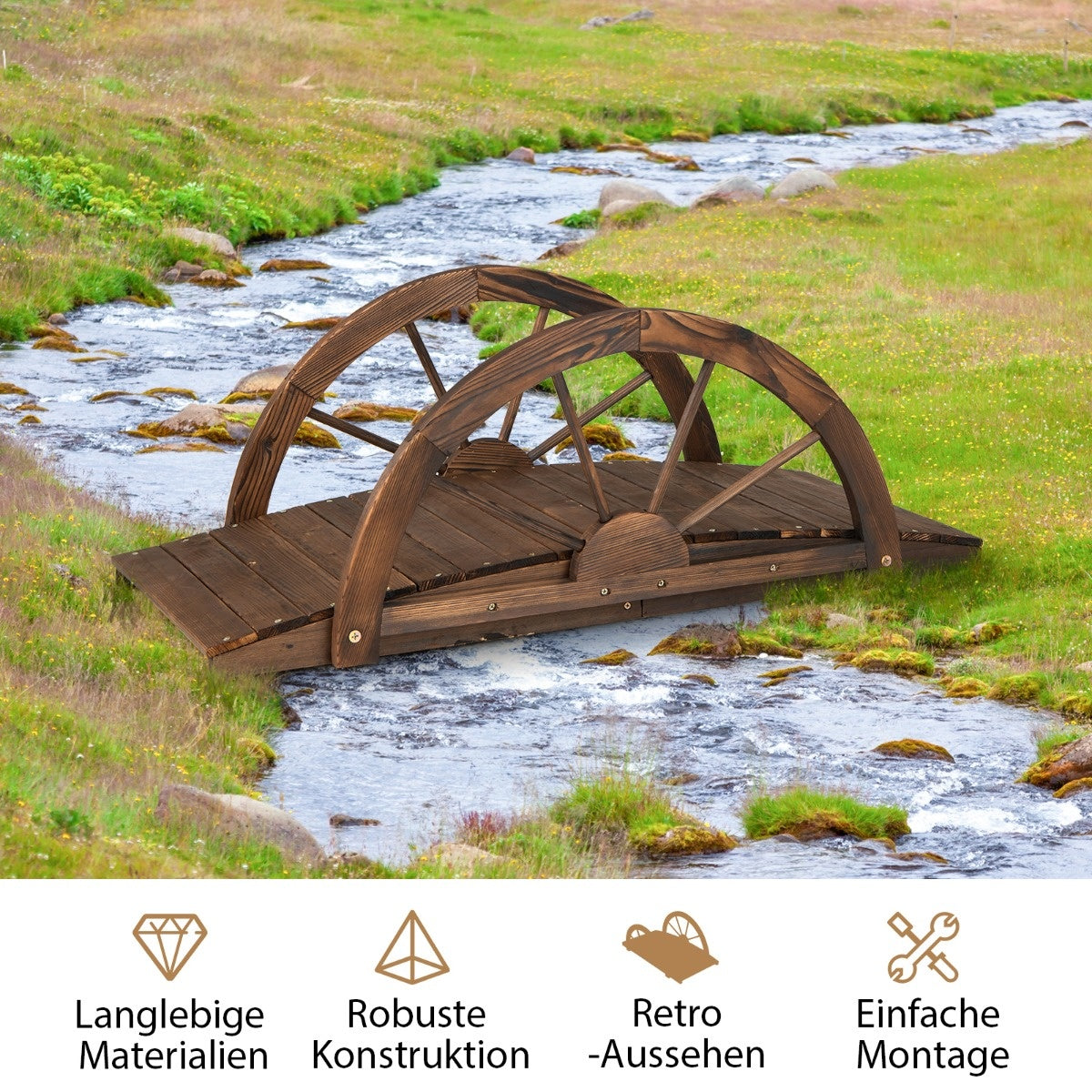 Coast Garden Bridge gemaakt van houten vijverbrug met dubbele halfwielleuning 101 x 48,5 x 38 cm