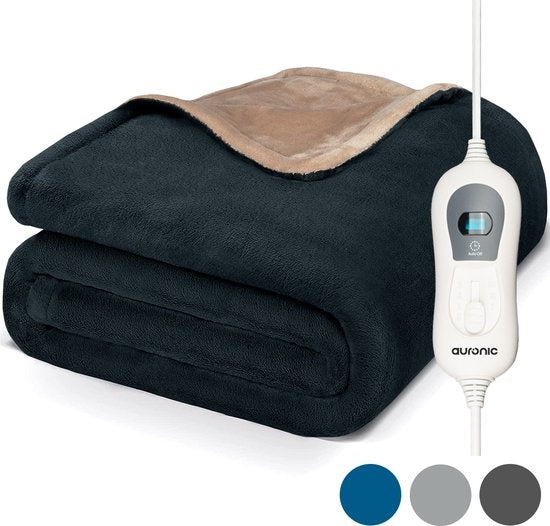 Auronic Elektrische Warmtedeken - 1 Persoons - 3 Warmtestanden - met Timer - 160 x 120cm - Antraciet