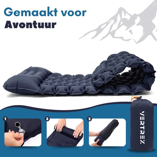 Vertrex Inflate-X1 Slaapmat met Ingebouwde Pomp - Luchtbed - 1 Persoons - Marineblauw