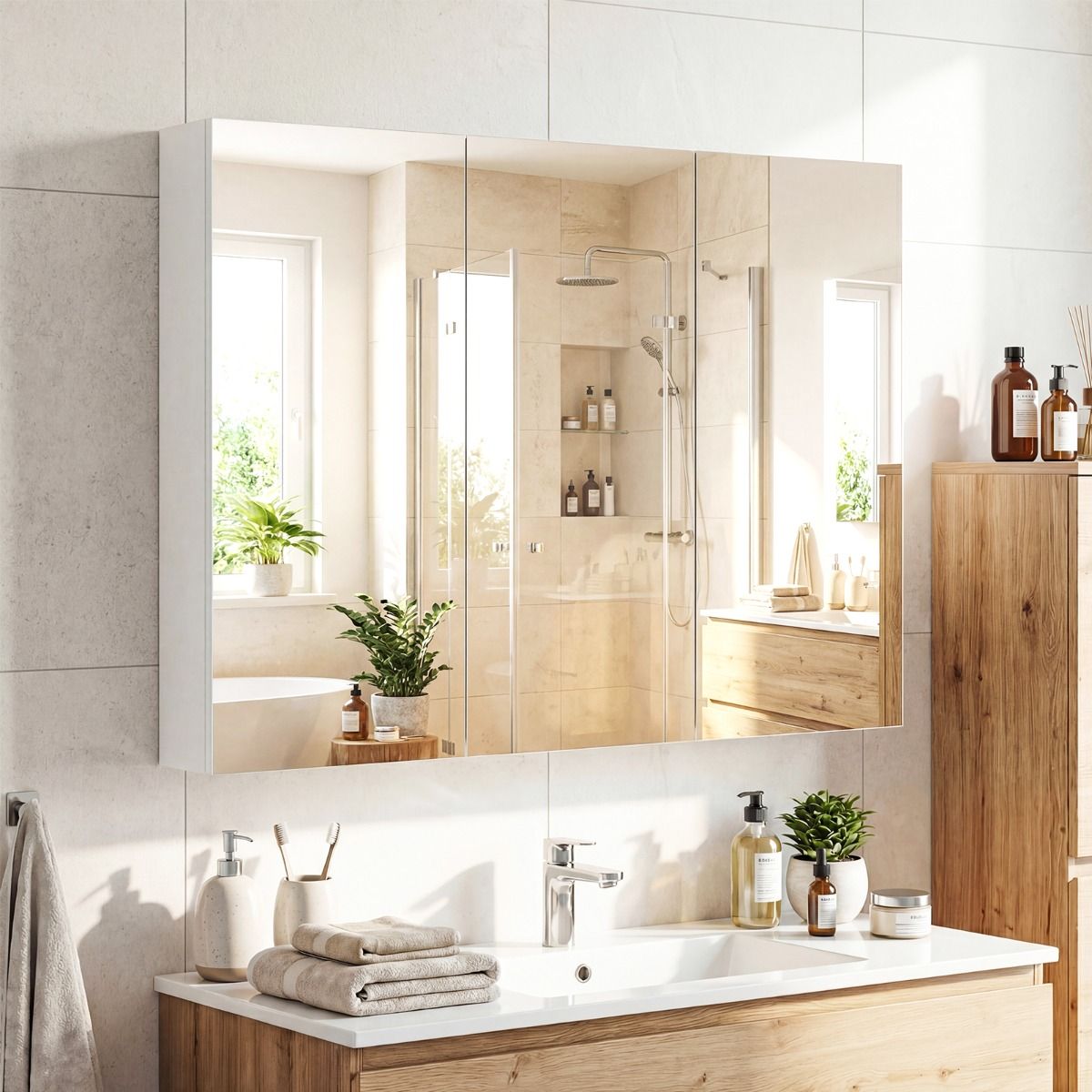 Coast Badkamer Wandspiegelkast - drie deuren - 6 vakken - wit - 87 x 65 x 12,5 cm