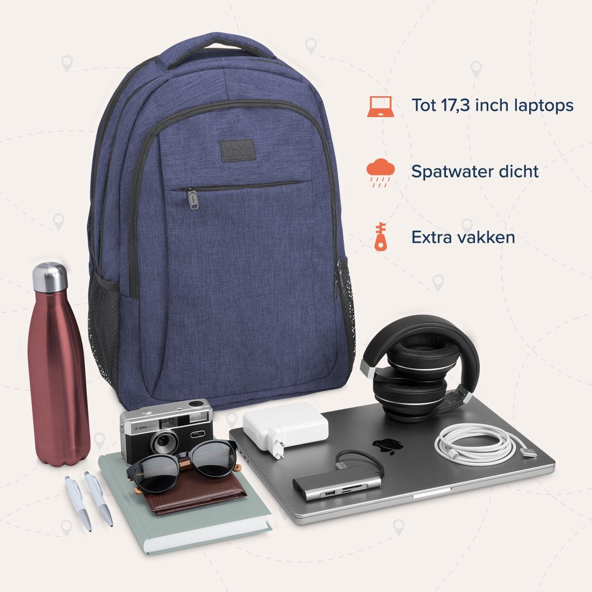 TRVLMORE Rugzak - 36L - 17,3 inch - Laptop Rugtas - Schooltas - Unisex - Spatwaterdicht Blauw