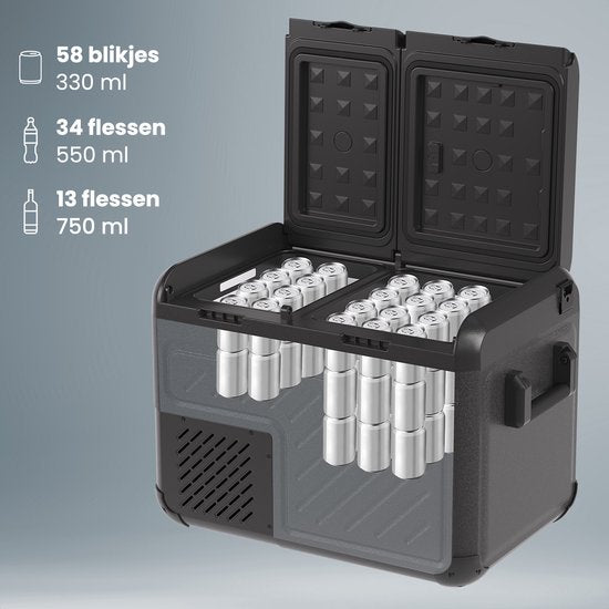 Auronic Elektrische Koelbox - Compressor - Twee Zones - 12V 230 Volt - Auto - 45L - Frigobox - Zwart/Grijs
