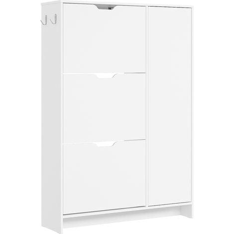 SoBuy Schoenenkast 84 x 24 x 121 cm - Wit - 3 Klepdeuren - 3 Laden - Ruimte voor 12 Paar Schoenen