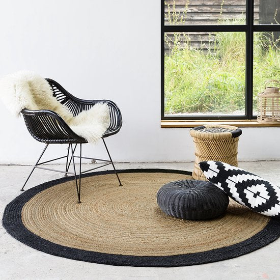 NATURL. Jute vloerkleed - Fair Rond Naturel/Zwart - Ø 120cm