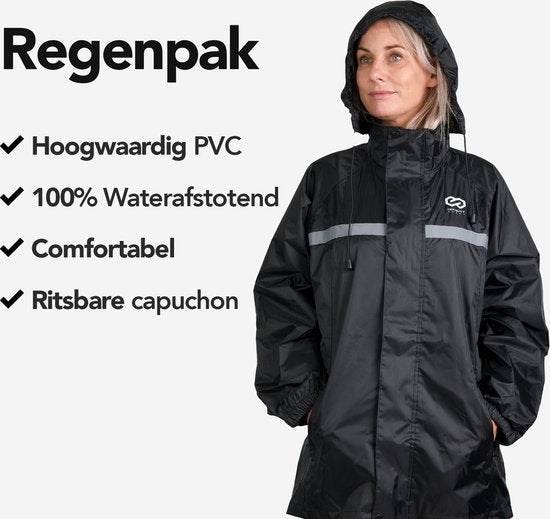 Infinity Goods Regenpak - Dames & Heren - Maat XXL - Waterdicht & Ademend - Reflecterend - Zwart