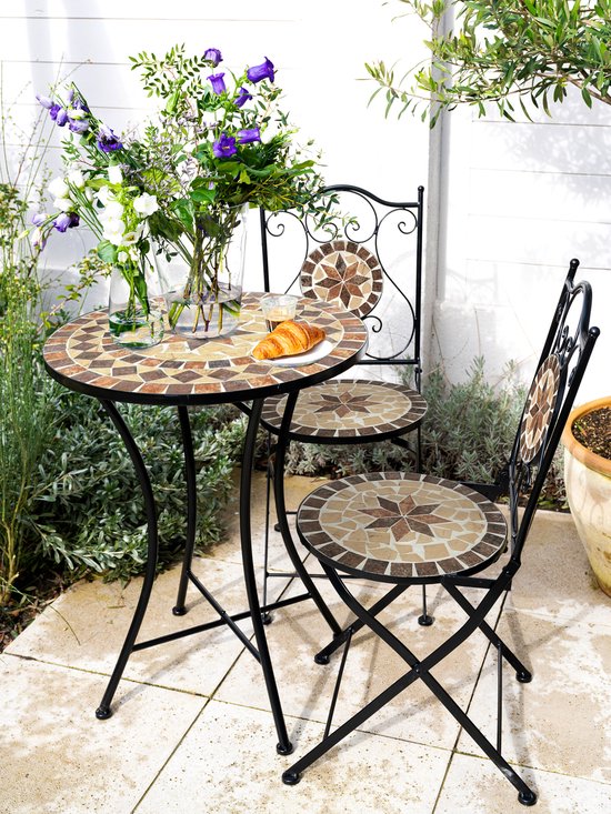 AXI Amélie Bistro Stoelen – Inklapbaar – Earth Brown – Metalen inklapbare tuinstoelen – Hoge rugleuning – Set van 2 stuks – Mozaïeklook – Ingelegd met keramische tegels – 150 kg draagkracht – Tuin, terras of balkon