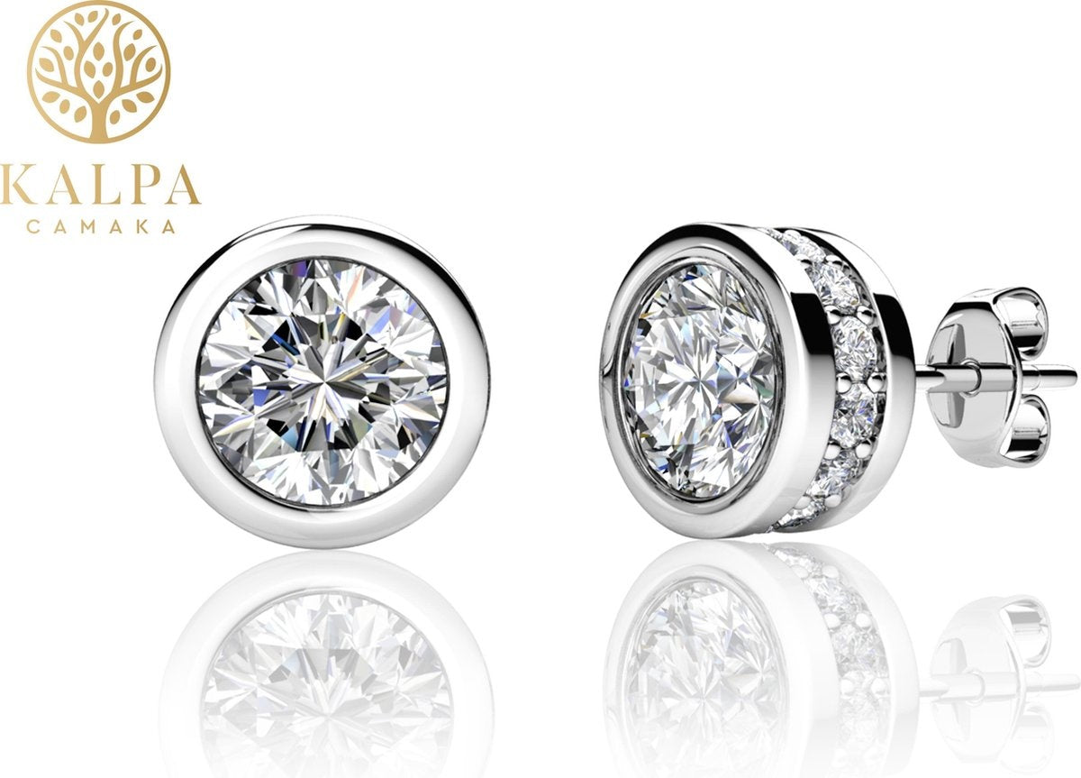 Yolora Dames Oorbellen met Ronde Kalpa Camaka Kristallen - Zilver kleurig - 18K Witgoud Verguld - Moederdag Cadeautje