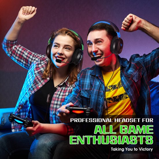 KOTION EACH G3100 Gaming Headset - Over-ear Koptelefoon met Microfoon - Geschikt voor Nintendo Switch,PS5, PS4, Xbox Series X|S, Xbox One, Mobile & PC - Zwart groen
