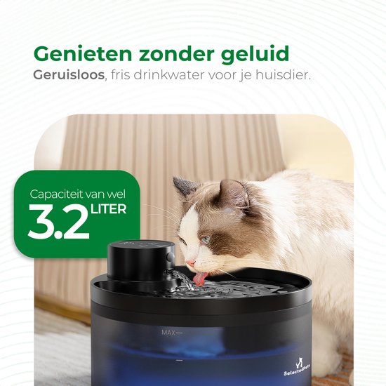 Selectedpets Drinkfontein kat - Draadloos - Met sensor - Inclusief twee filters