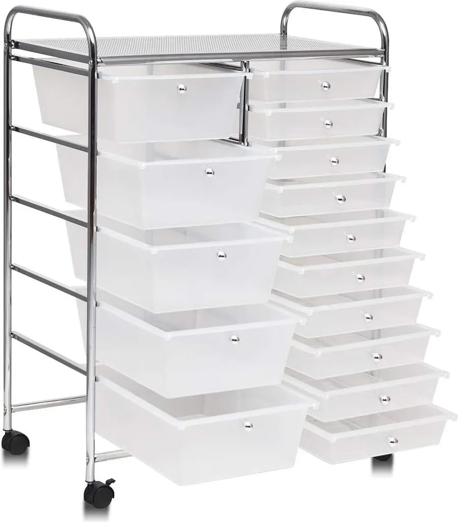 Coast -trolleys met 15 stapelbare laden Roll -containerzijde Trolleys met 15 laden gekleurd/zwart 63 x 37 x 87 cm transparant
