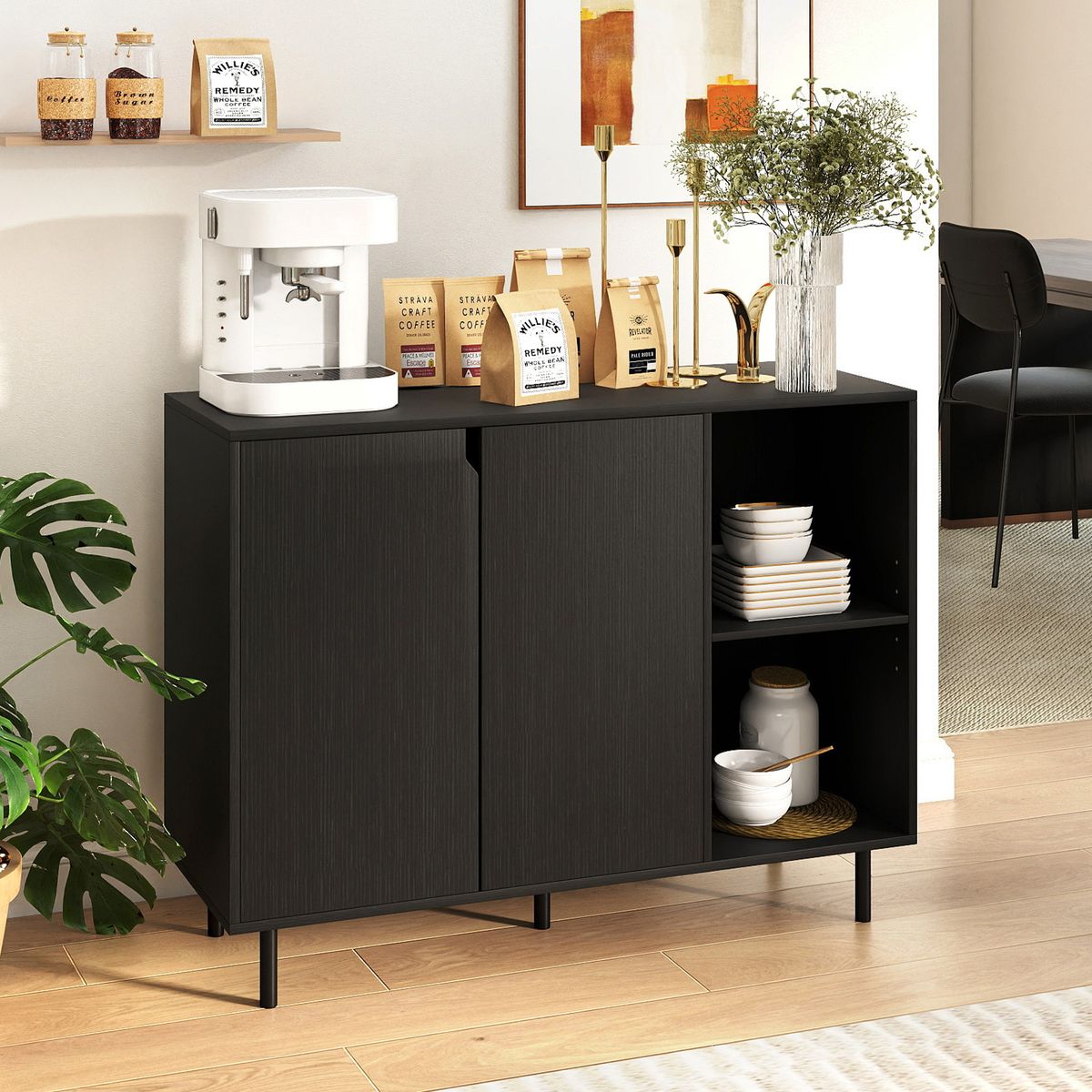 Coast Dressoir met 4 vakken en 2 deuren - verstelbare planken - zwart - 106 x 38 x 80 cm