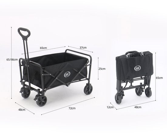 AXI SB120 Opvouwbare Bolderwagen – Zwart – Met Trekstang, Remmen en Hoes – 60 kg Draagvermogen – Eenvoudig mee te nemen - Metaal