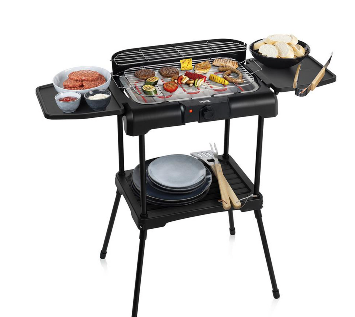 Princess Elektrische BBQ met Zijtafels - 2200 W - 40 x 24,5 cm - Zwart