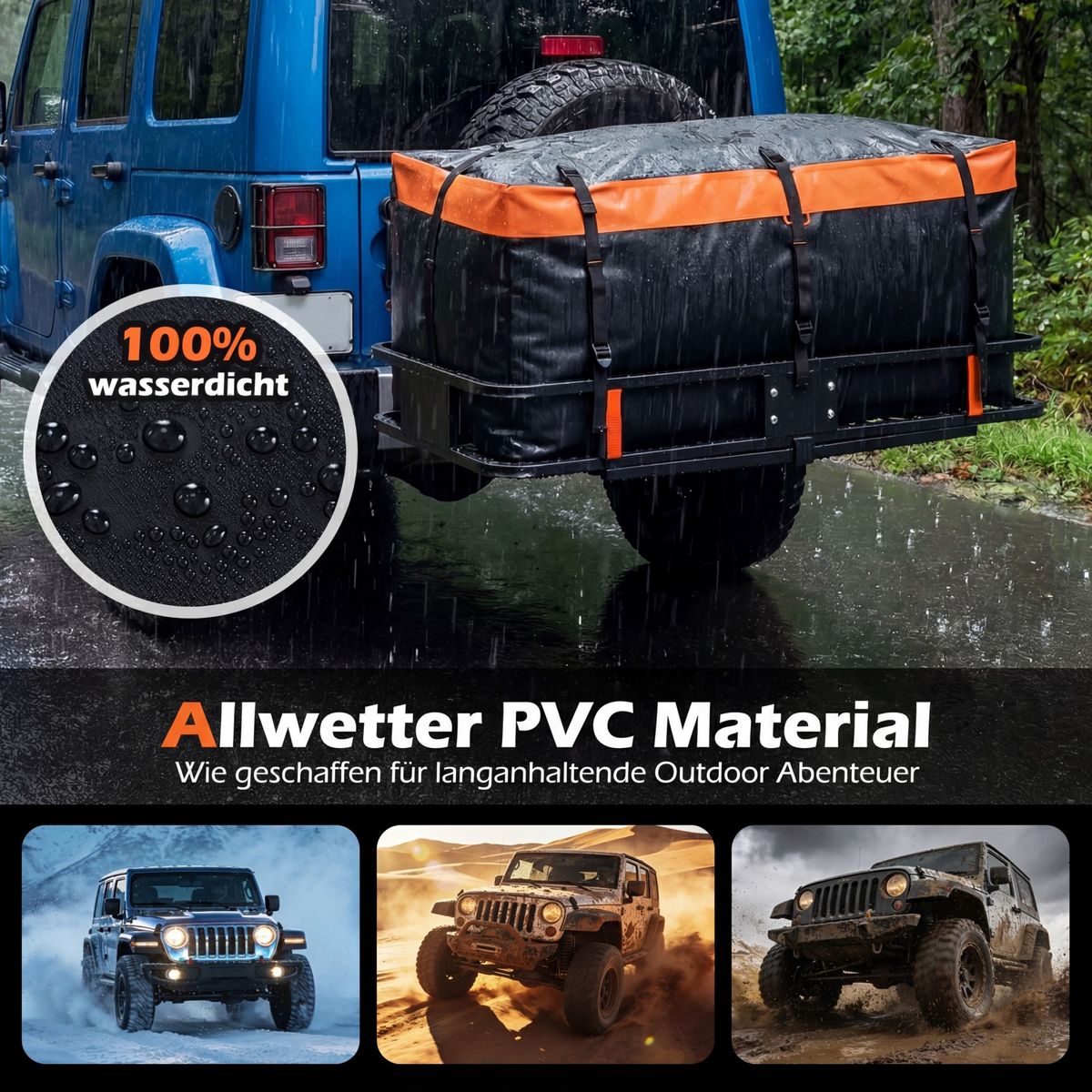 Coast Bagagebox voor trekhaak - 455 liter - waterdicht - met riemen en opbergtas - oranje/zwart