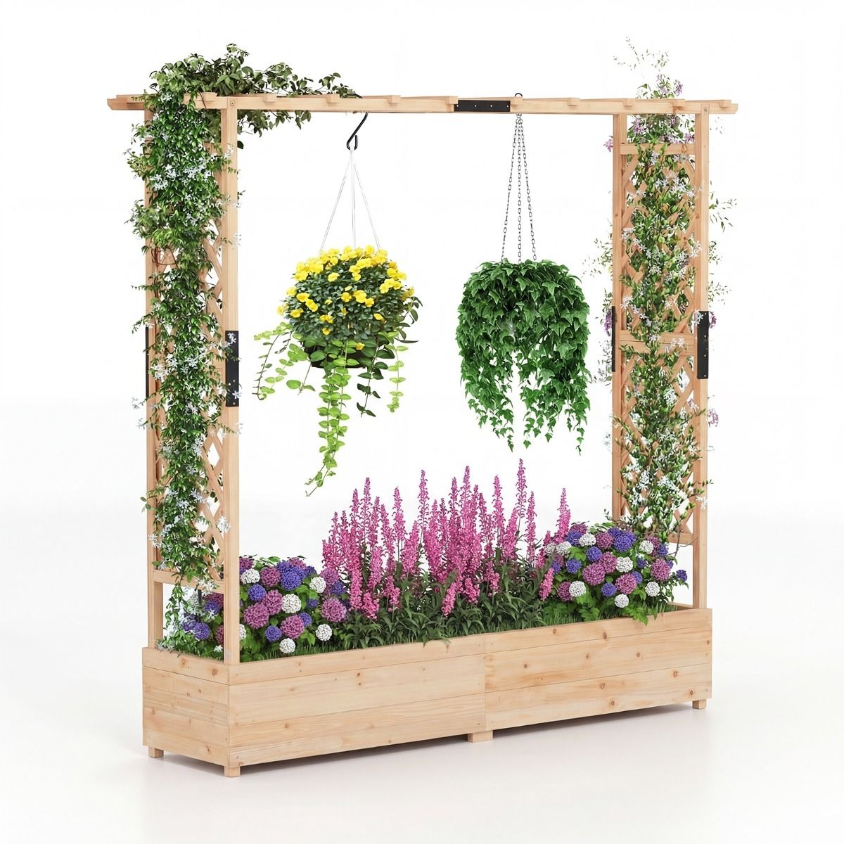 Coast Plantenbak met klimrek - verhoogde plantenbak - hangend dak - naturel hout - 196 x 44 x 182 cm