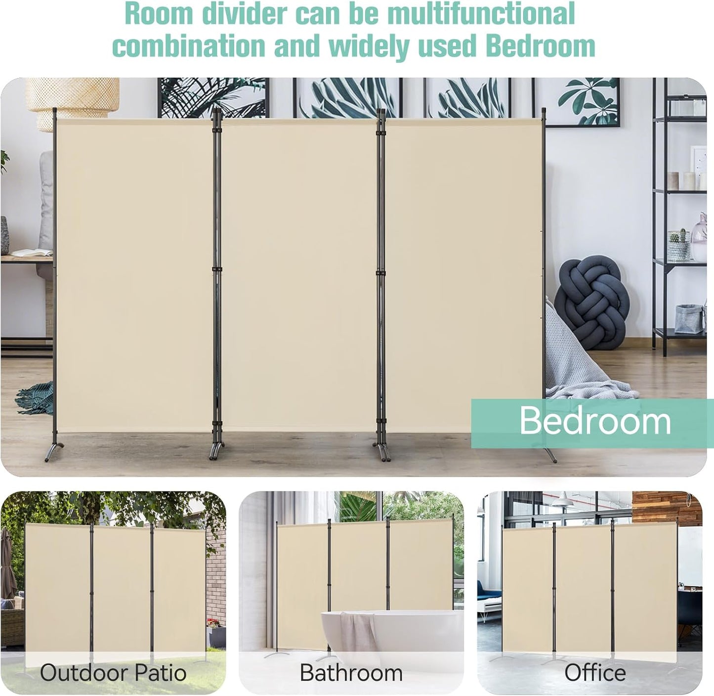 Angel Living Paravent - 3 panelen - opvouwbaar - 243 x 180 cm - beige