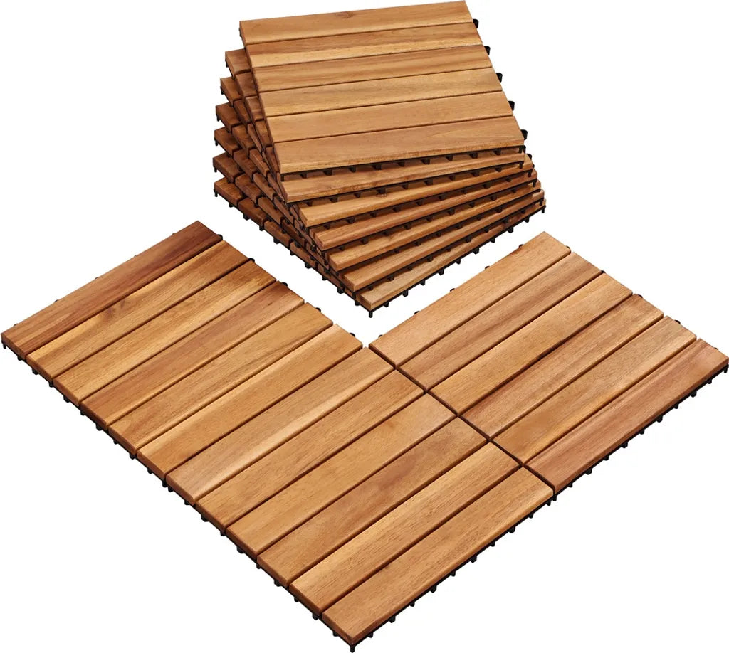 Yaheetech Terrastegels Acaciahout – Set van 10 – 31 x 31 cm – Kliksysteem – 0,96 m²