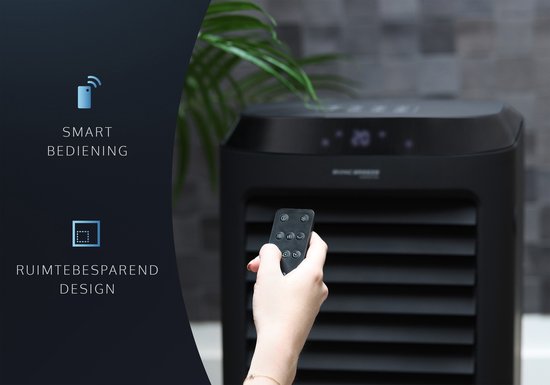 JAP Appliances Edmonton - 4 in 1 Aircooler, Ventilator, Ionisator en luchtbevochtiger - Met afstandsbediening en timer - Luchtkoeler Inclusief 2 koelelementen - Mat zwart