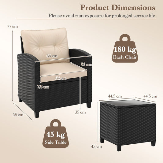 Coast 3-delige loungeset van rotan - met zit- en rugkussens - bijzettafel - beige