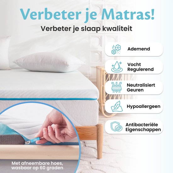 EL Life Topper 120x200 cm - Matras Topdekmatras - Matrastopper Gel Infused Traagschuim & Aircell-schuim - Medium Hardheid